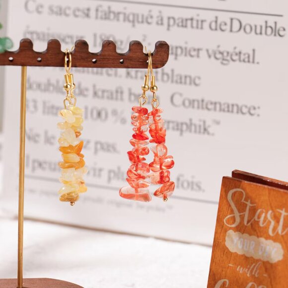 Natural crystal earrings handmade, healing gemstone dangle jewelry for women, un - Picture 1 of 3